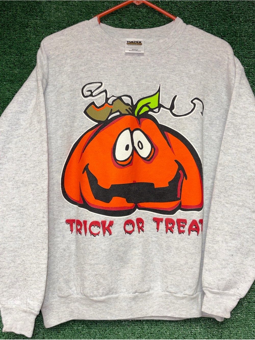 vintage 90s Halloween Trick or Treat Tultex  Crewneck Sweatshirt M Tultex tag.
